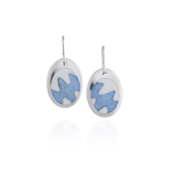 Enamel Earrings with Squiggle in Light Blue and White