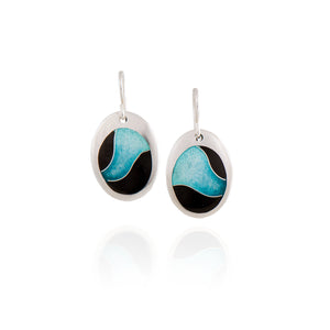 Oval Enamel Earrings with Turquoise Wave
