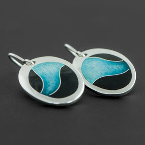 Oval Enamel Earrings with Turquoise Wave