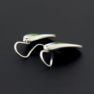 Enamel Earrings with Squiggle in Lime Green and Black