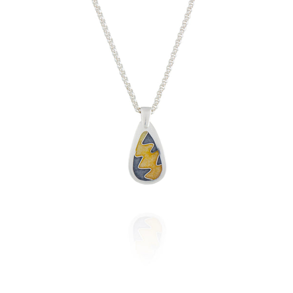 Enamel Pendant with Squiggle in Gold and Grey (Small)