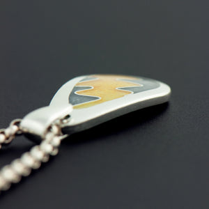 Enamel Pendant with Squiggle in Gold and Grey (Small)