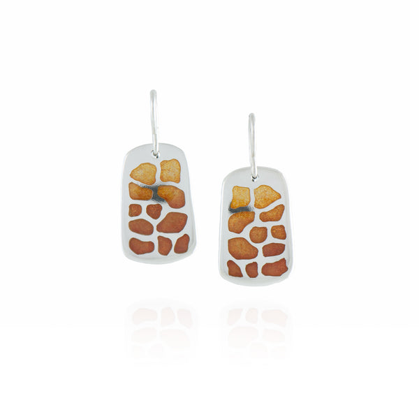 Giraffe Print Enamel Earrings in Golden Orange