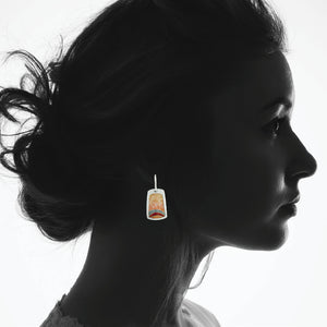 Coral Enamel Earrings with Gray and Orange Arches