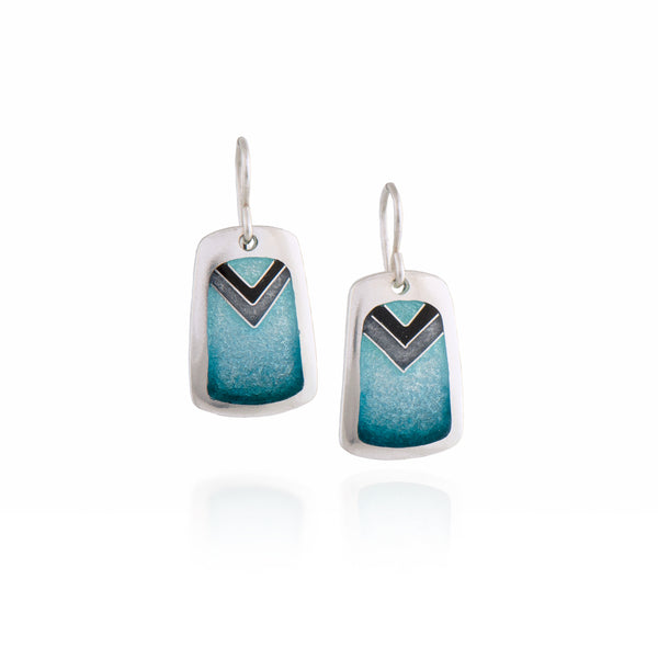 Turquoise Enamel Earrings with Gray and Black Chevron