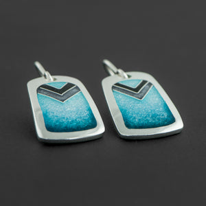 Turquoise Enamel Earrings with Gray and Black Chevron