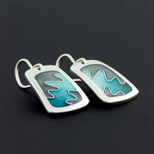 Enamel Earrings with Squiggle in Turquoise and Gray