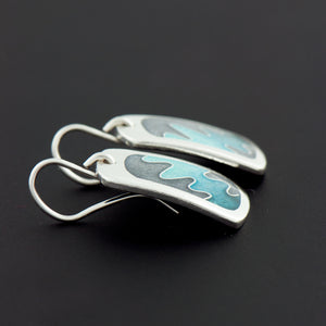 Enamel Earrings with Squiggle in Turquoise and Gray