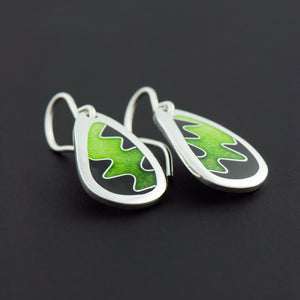 Enamel Earrings with Squiggle in Lime Green and Black